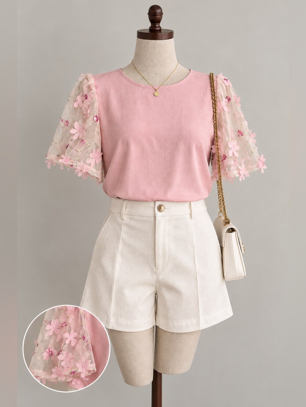 SHEIN Pink Floral Mesh Sleeve Blouse – Size M